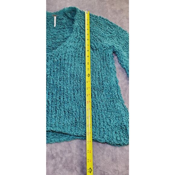 Free People Sz XS-S Sweater Womens Green Sleeve V Neck Chunky Knit Winter C13-4 - Picture 2 of 8